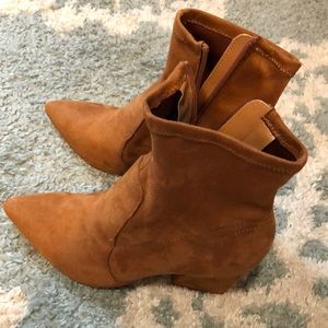 Express chestnut suede chunky heels